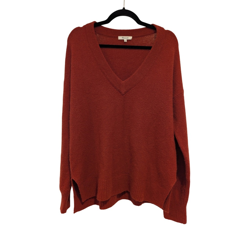 Madewell Bartlett V Neck Sweater Womens M Rust Merino Alpaca Oversized Cozy
